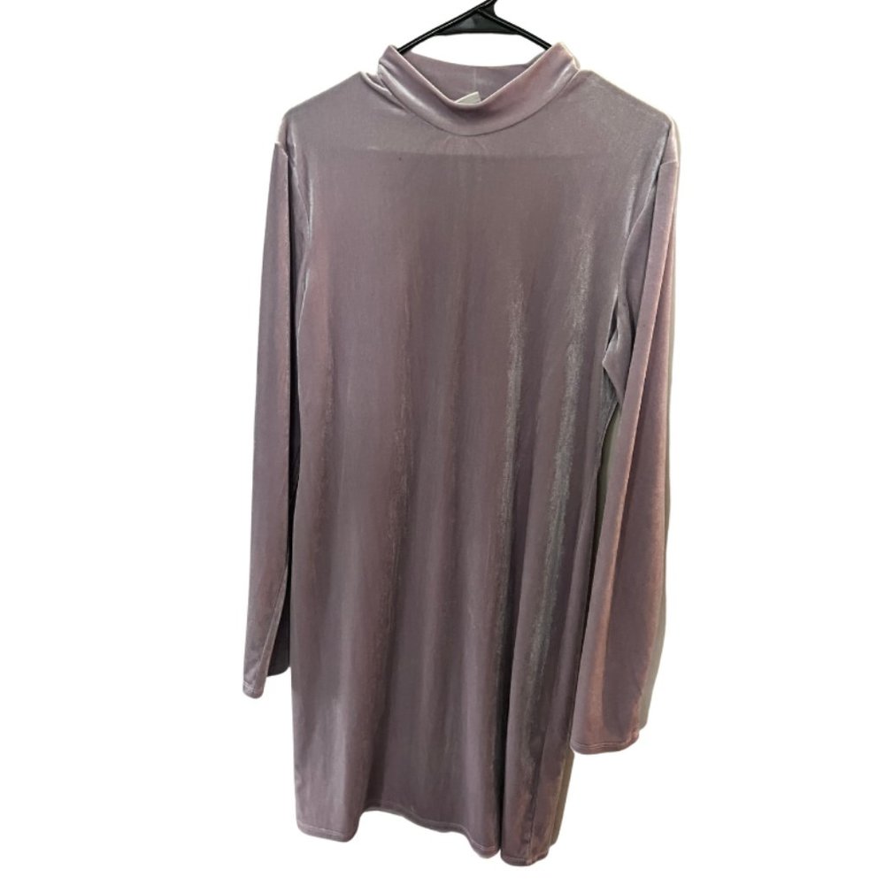H&M Women's Size Medium Mockneck Velvet Mini Dress Rose Pink 3/4 Sleeves